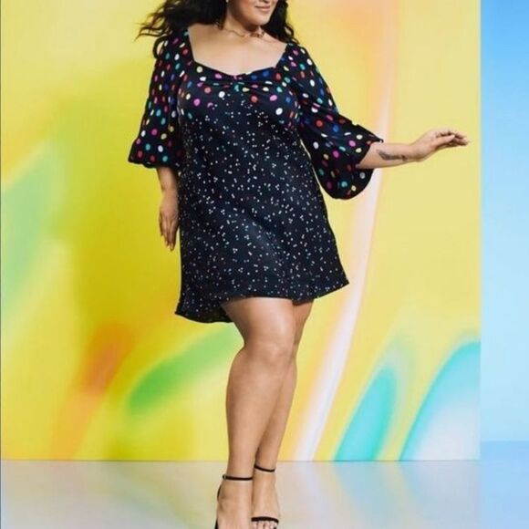 RIXO Plus Size Polka Dot Long Sleeve Swing Dress Size 20W/22W - Picture 11 of 11